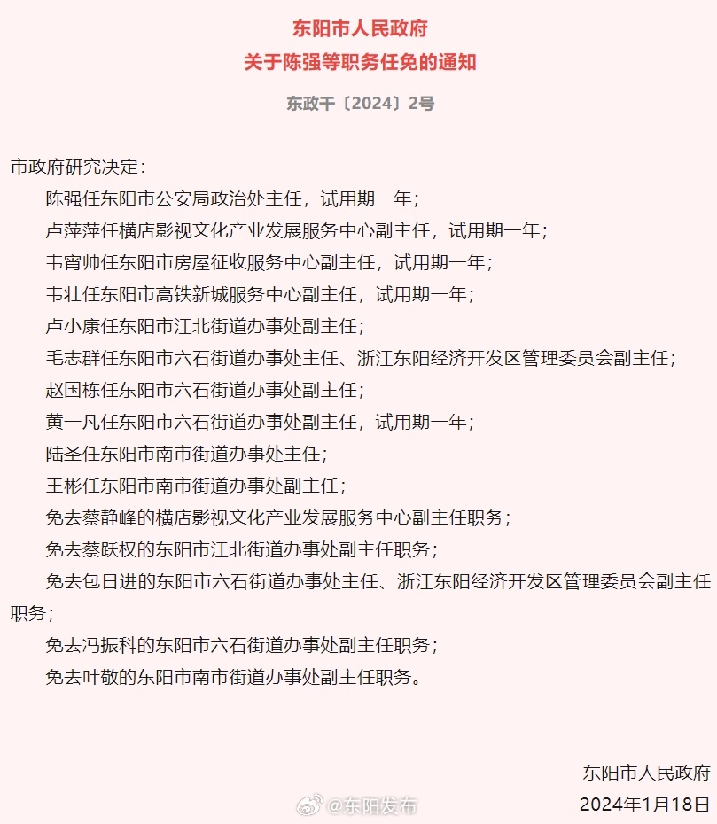 东阳市民政局人事任命动态更新